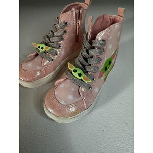 Star Wars Grogu Baby Yoda Girls Pink Glitter High Top Sneakers Size 11